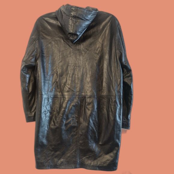 Tallia Uomo Men's Lambskin Black Leather Hooded Trench Coat M Biker Matrix Goth - Picture 2 of 7